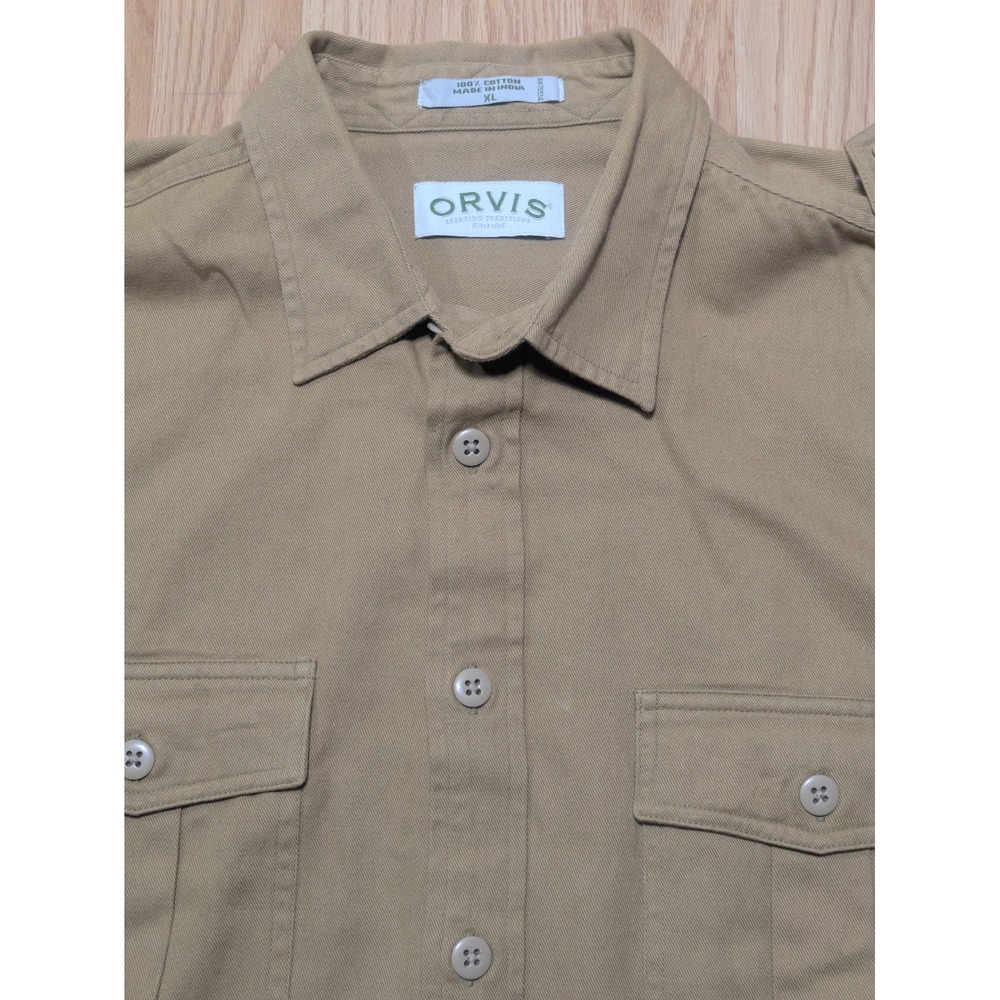 Orvis Mens Safari Field Shirt Long Sleeve Cotton Twill Khaki Tan XL